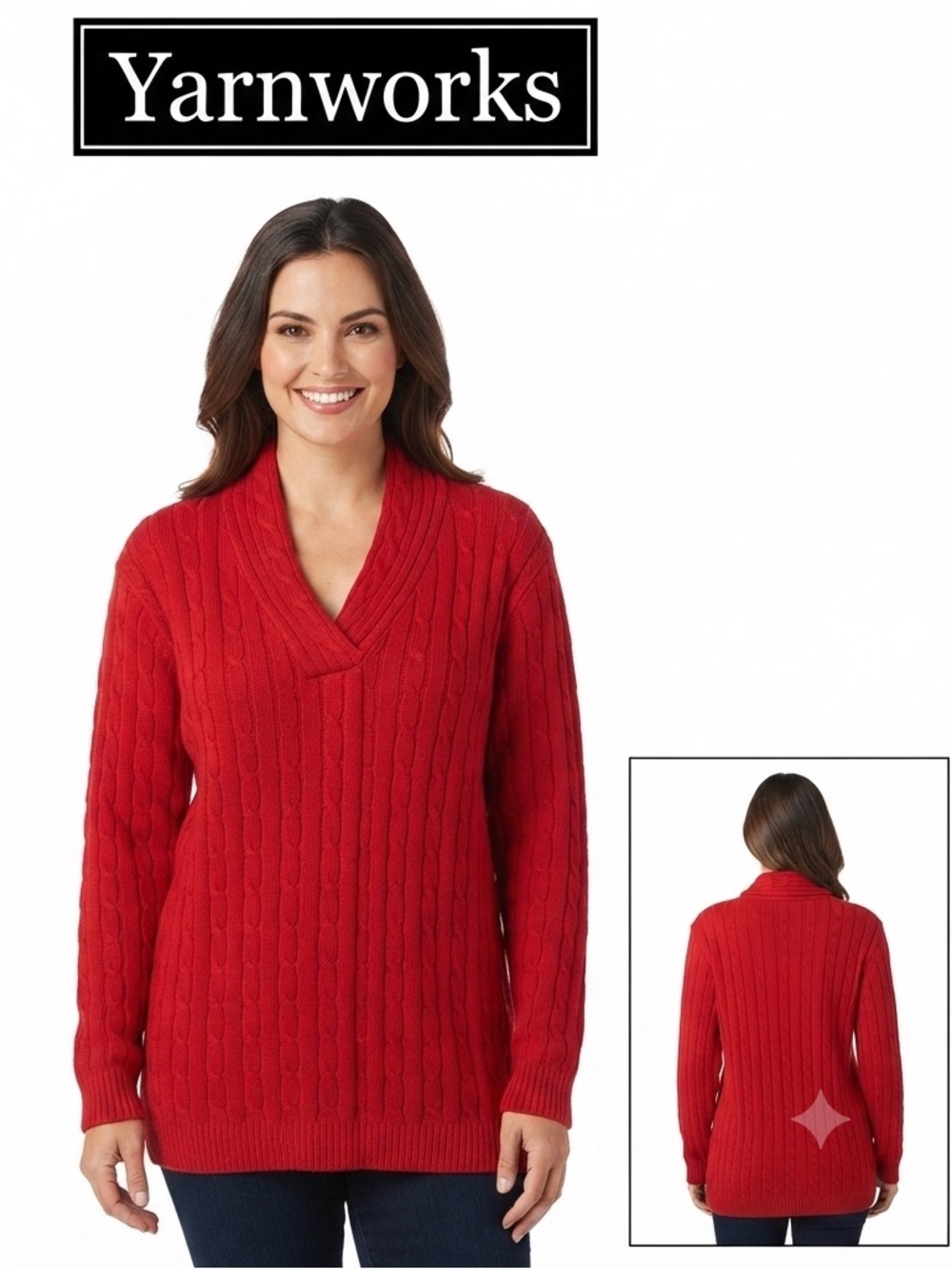 Yarnworks Vintage Cable Knit Red Sweater Tall Extra Large